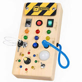 Montessori Busy Board - Wooden Sensory Toy with LED Light Switch for Toddlers | Travel Activity Game for Kids Ages 2 to 4